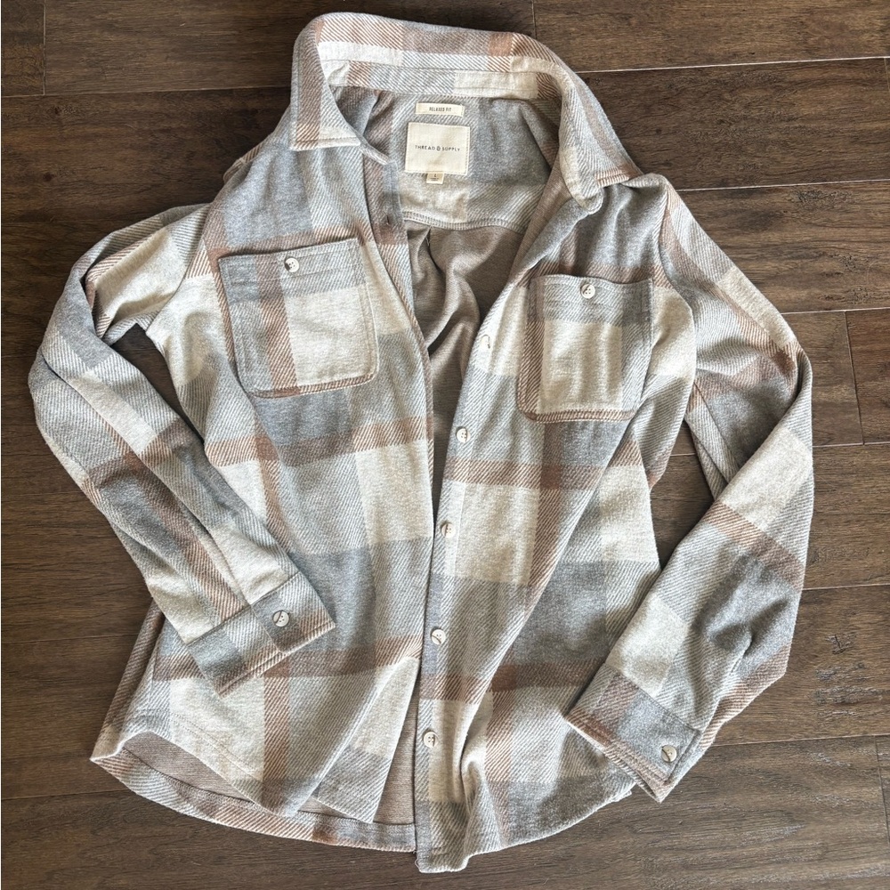 Thread & Supply Lewis Plaid Shirt in Gray and Brown